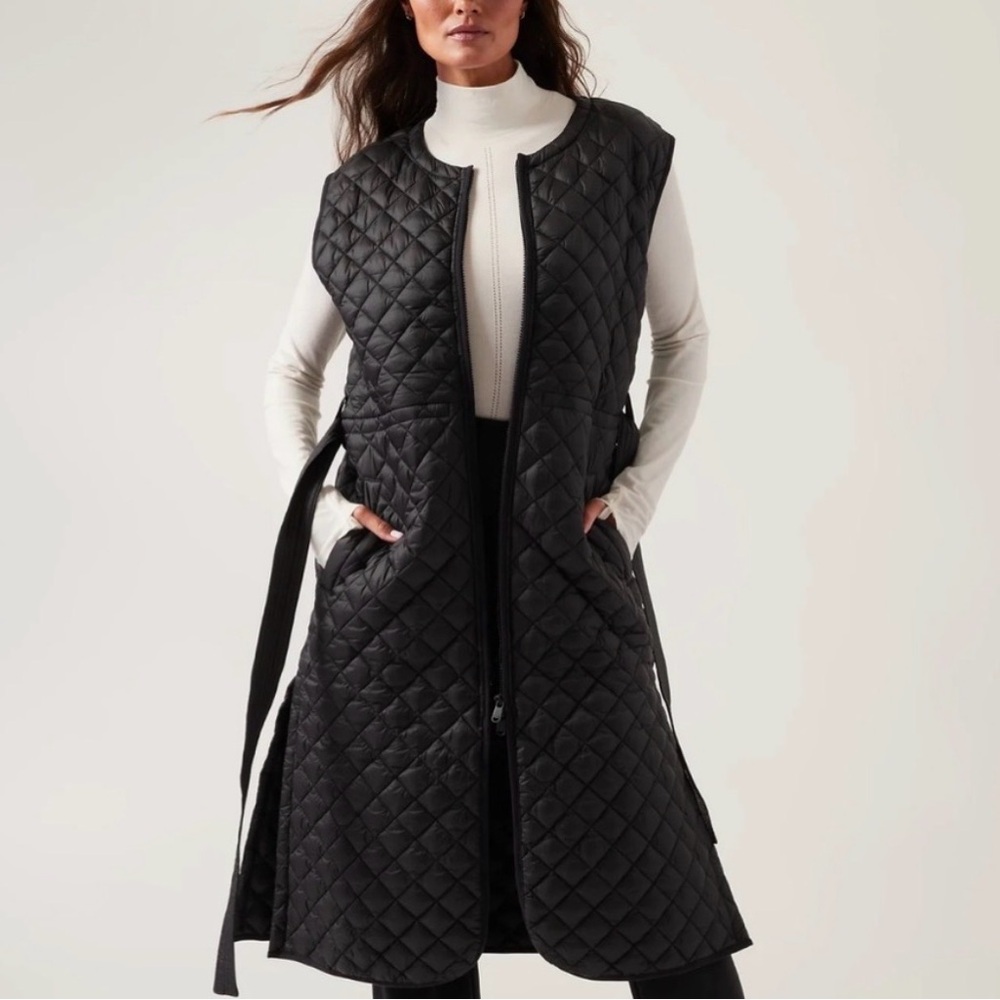 Athleta Black whisper featherless long vest size Large